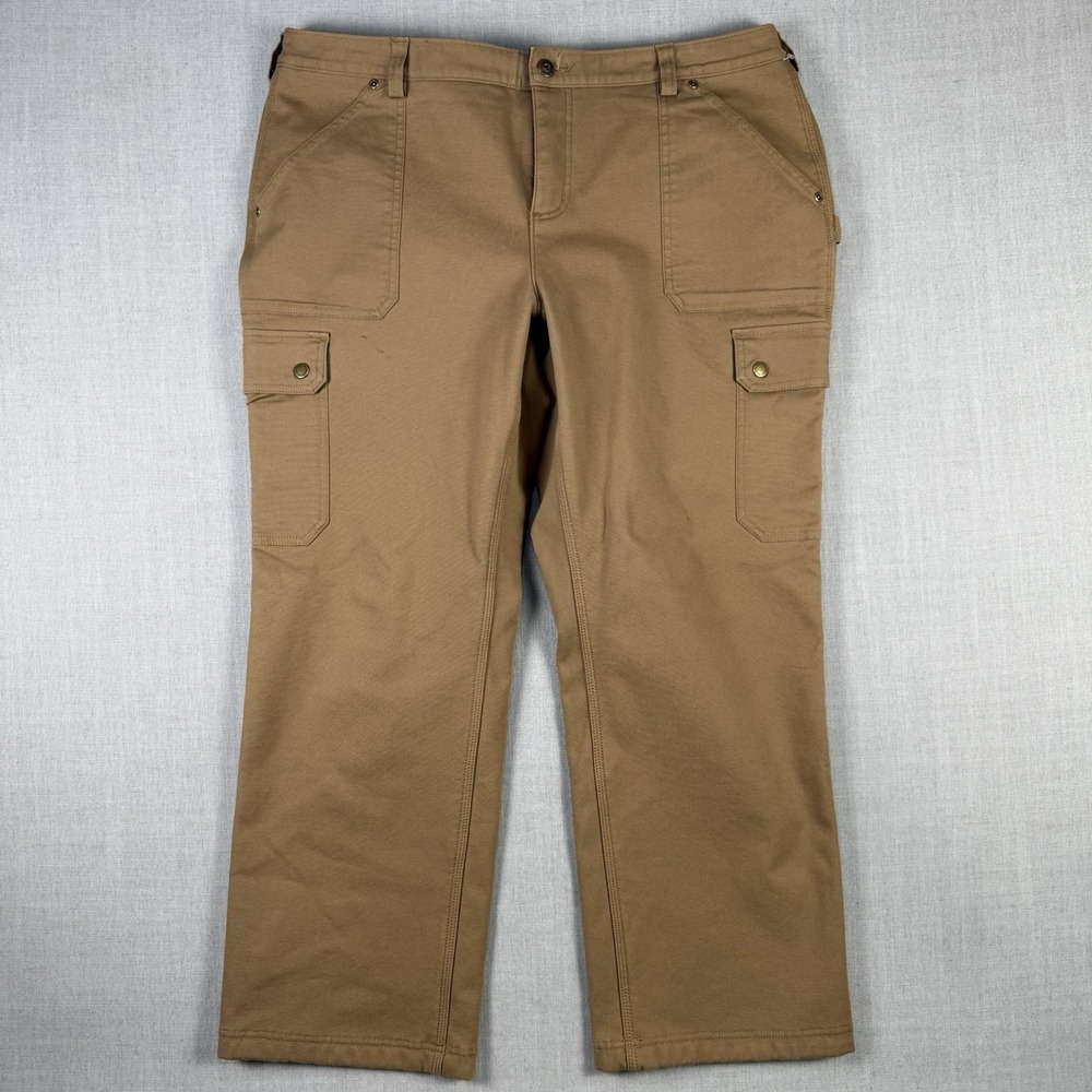 Duluth Trading Pants Womens Size 18x29 Flex Fire Hose Fleece Lined Cargo Canvas